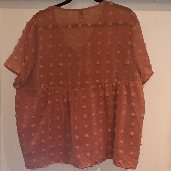 Shein polka dot top, v neck rust color sheer, with lining baby doll top 3XL - Picture 6 of 7